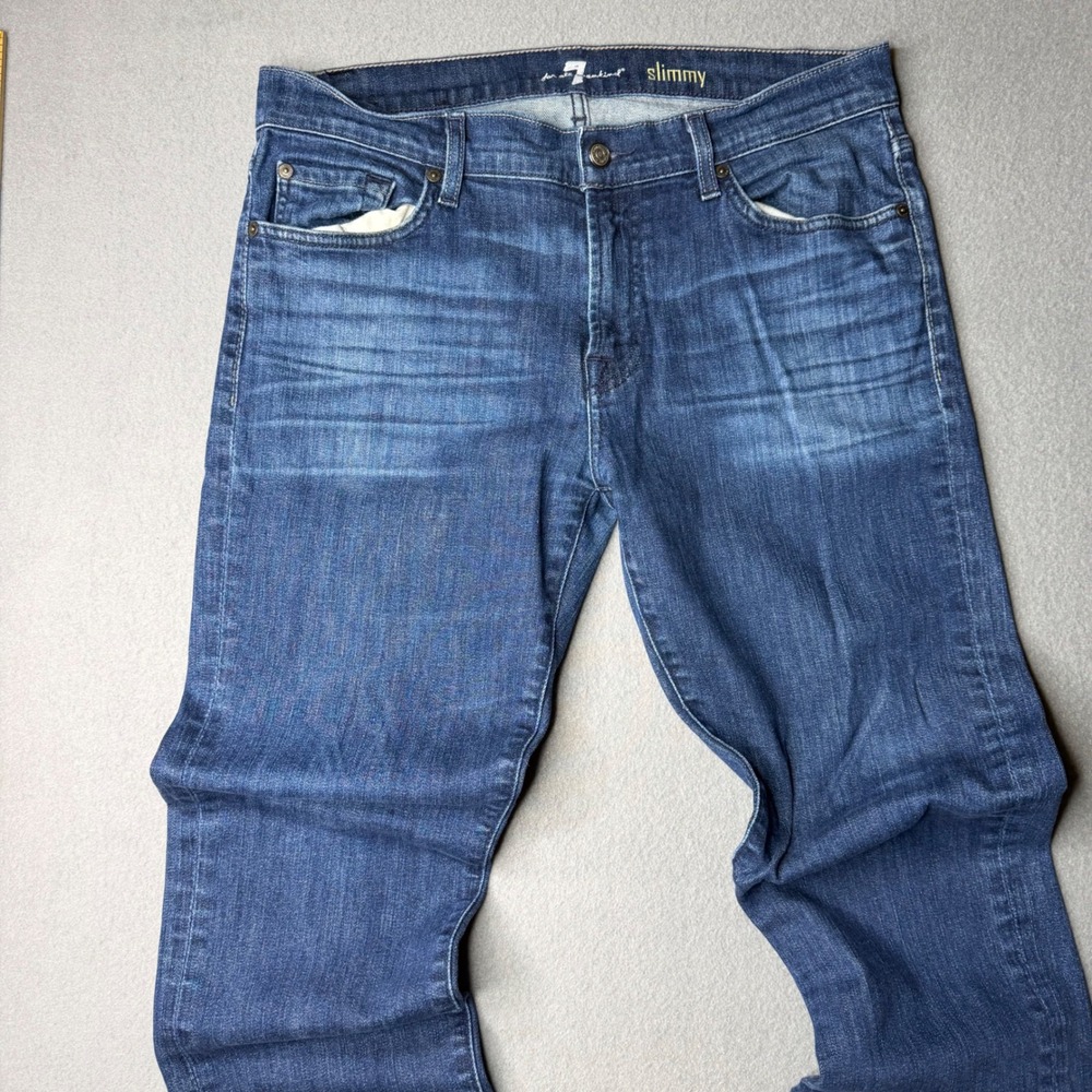 7 For All Mankind Slimmy Jeans Mens 34 Blue Slim Straight Medium Wash Denim